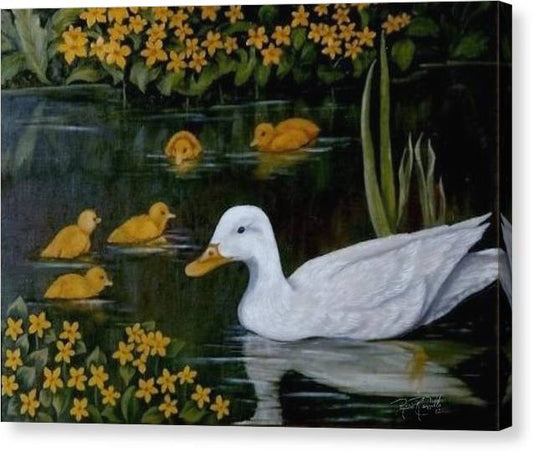 Patricia and her ducklings - Canvas Print