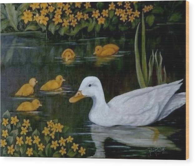 Patricia and her ducklings - Wood Print