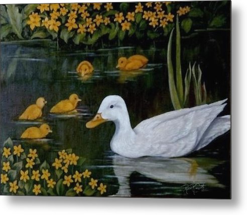 Patricia and her ducklings - Metal Print