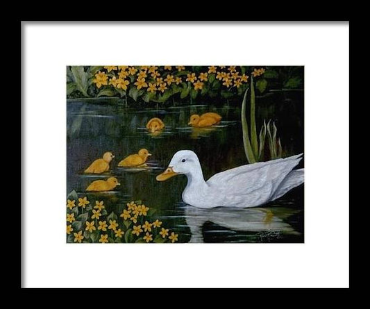 Patricia and her ducklings - Framed Print